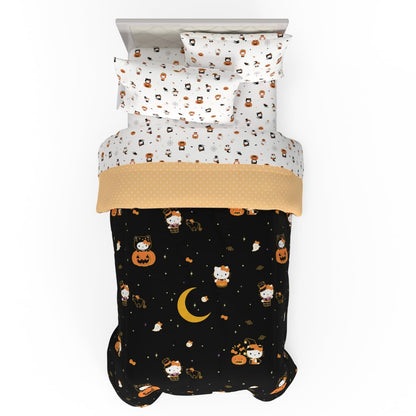 Franco Juego de Edredón y Sábanas Snoopy Microfibra - 4 Piece Twin Size - Naranja - Hello Kitty Halloween