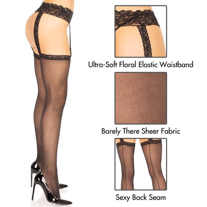 Leg Avenue Medias transparentes para mujer con liguero adjunto