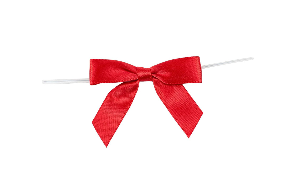 Reliant Ribbon 100 Piece Bow 2.5 Span x 1.75 Tails Twist Tie Ribbon, Red, 5/8" - Red - 5 - 8"