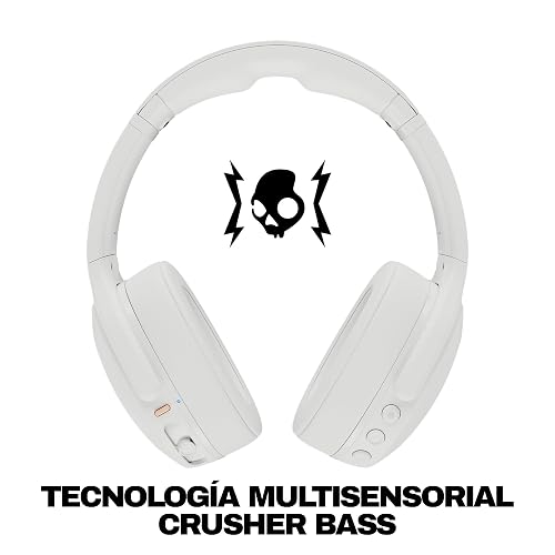 Skullcandy Crusher EVO Wireless Multi-Sensory Bass Headphones - Bone | Bluetooth, Noise Isolating Over-Ear Fit, 40 Hours Battery, Microphone, Working Out, Gym, Travel, Studying, Music