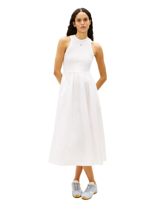 Tommy Jeans Lightweight Sleeveless Cotton Poplin Tank Midi Dress with Pockets Vestido Informal Mujer