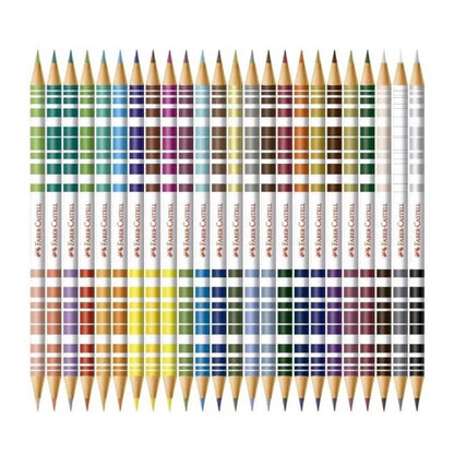 Faber-Castell lápices de Doble Color, este set contiene 24 lápices, cada lápiz presenta dos colores distintos en un solo cuerpo formando un total de 48 colores