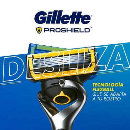 GILLETTE Proshield, Cartucho de Rastrillo para Afeitar, 4 Repuestos con 5 Hojas para Rasurar la Barba, Afeitado Más al Ras, Rastrillo para Hombre