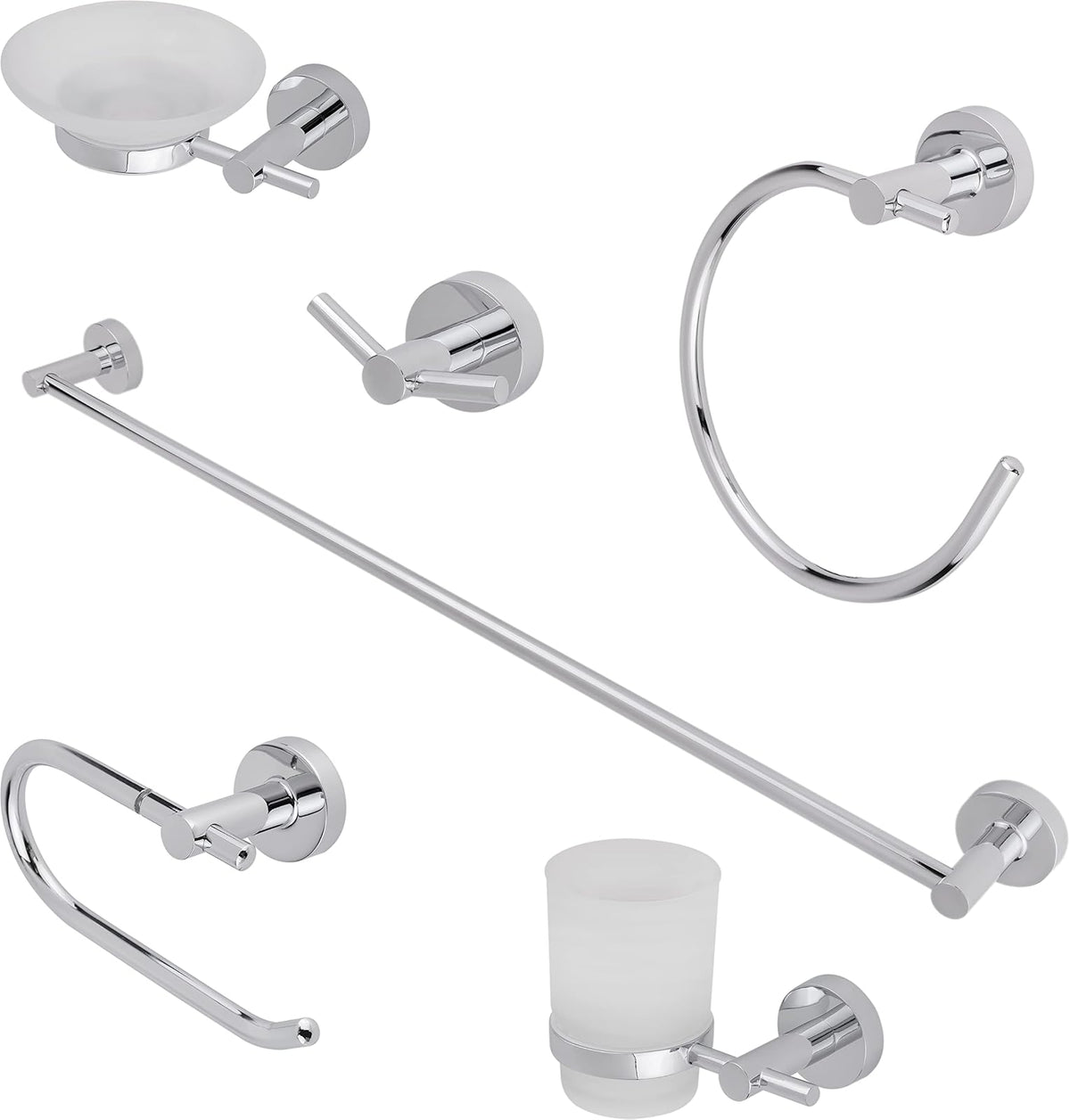 Urrea 1003CL Juego de 6 Accesorios Modernos para baño, Acero Inoxidable, Acabado Cromo, garantía de por Vida en Defectos de fabricación y 10 años en Acabado Cromo