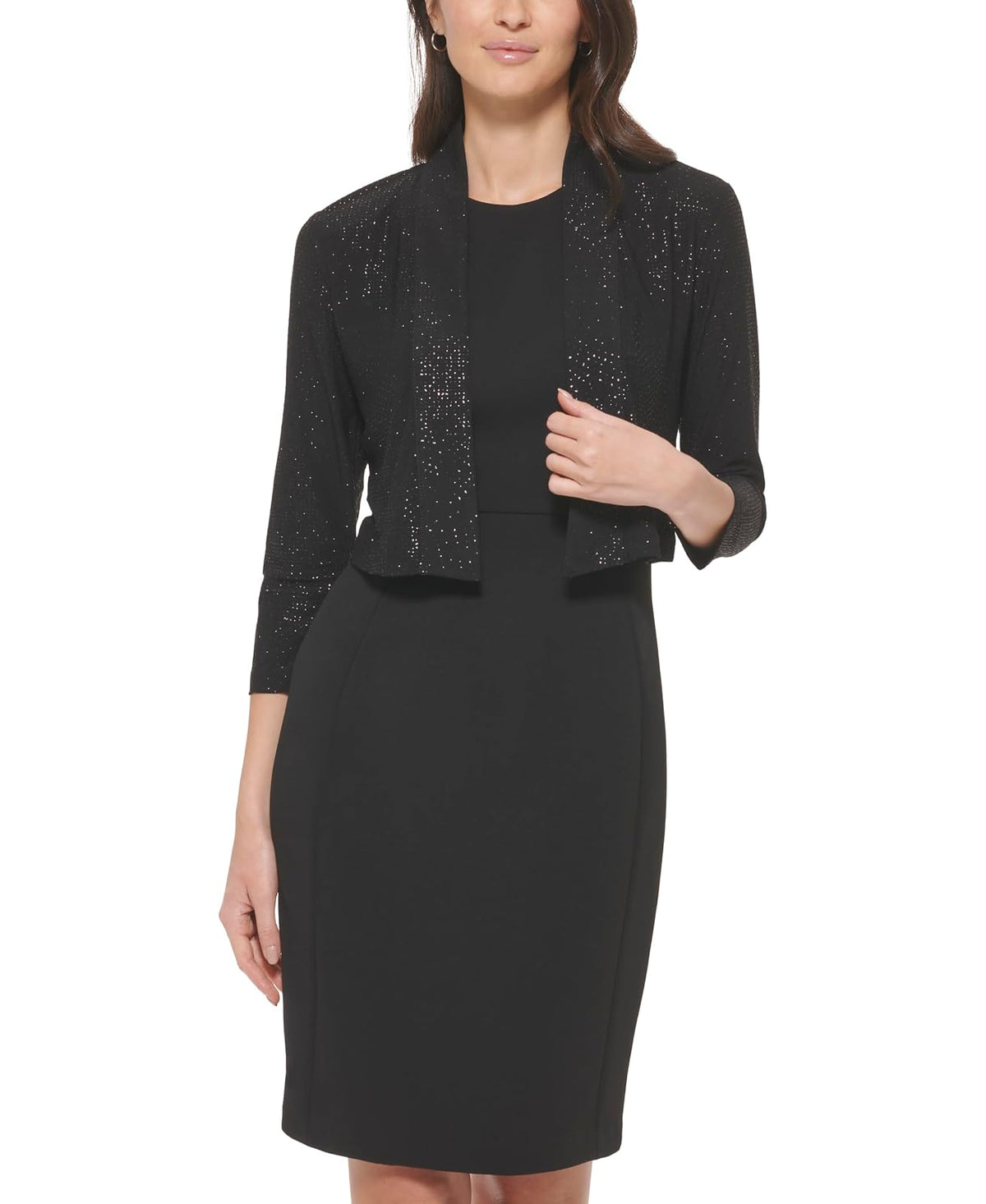 Calvin Klein Three-Quarter-Sleeve Shimmer de la Mujer Shrug, Color