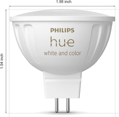 Philips Hue 2 Focos Inteligentes MR16 GU5.3, Luz Multicolor, 12V AC, (Requieren Transformador Compatible, No Conectar Directamente a 127V)