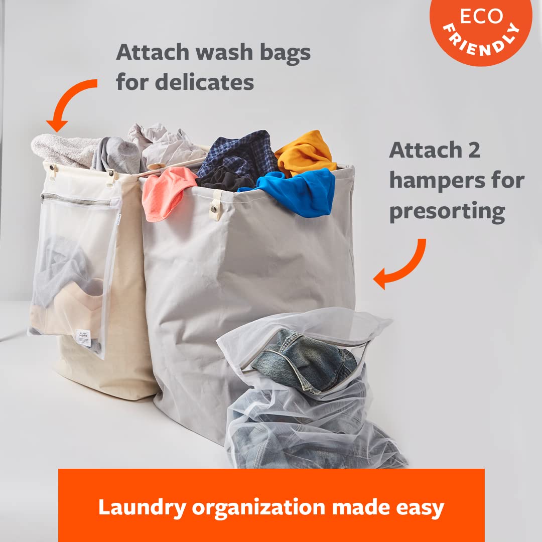 Cesto plegable de gran tamaño para ropa sucia y toallas, bolsa de lavandería de algodón orgánico de pie alto con asas largas, ideal para baño, recámara o habitación de los niños, tamaño grande natural