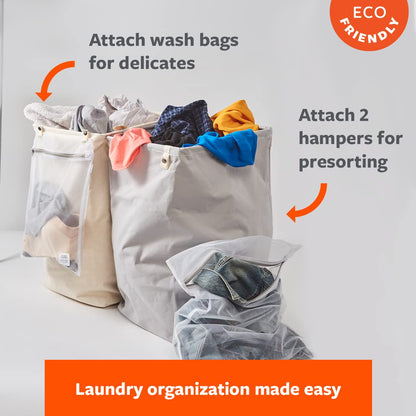 Cesto plegable de gran tamaño para ropa sucia y toallas, bolsa de lavandería de algodón orgánico de pie alto con asas largas, ideal para baño, recámara o habitación de los niños, tamaño grande natural