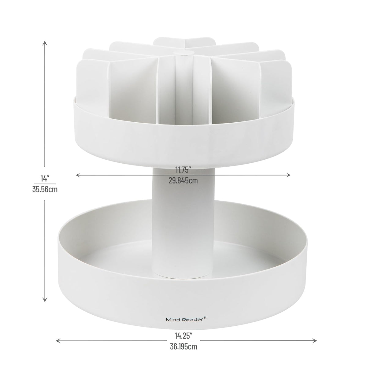 Mind Reader 2-Tier Snack Carousel, Countertop Organizer, Snack Tray, Breakroom, Kitchen, 14.25"L x 14.25"W x 14"H, White