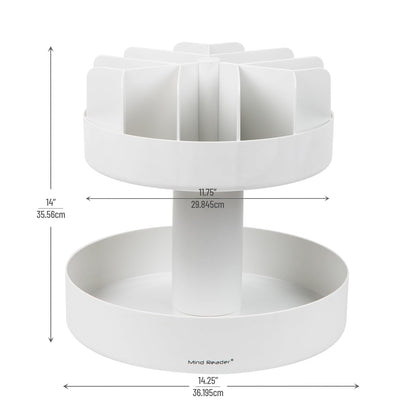 Mind Reader 2-Tier Snack Carousel, Countertop Organizer, Snack Tray, Breakroom, Kitchen, 14.25"L x 14.25"W x 14"H, White