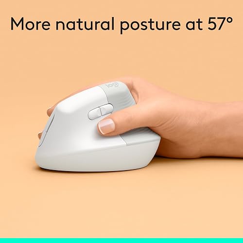 Logitech Lift Mouse Ergonómico Vertical, Inalámbrico, Bluetooth o Receptor Logi Bolt USB, clics Silenciosos, 4 Botones, Compatible con Windows/macOS/iPadOS, Laptop, PC - Blanco