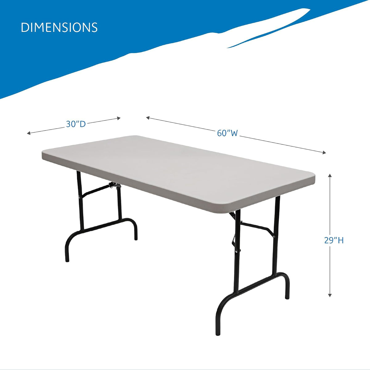 Mesa plegable Iceberg de 30" x 60", platino, serie Indestructible TOO 500 (HECHO EN EE. UU.)
