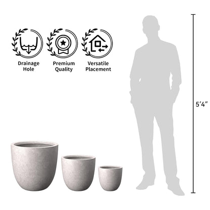 Kante - Maceta Redonda de hormigón de 18 Pulgadas de diámetro, Maceta Grande para Interiores y Exteriores, con Orificio de Drenaje y tapón de Goma para el hogar, Patio, jardín, Gris Claro