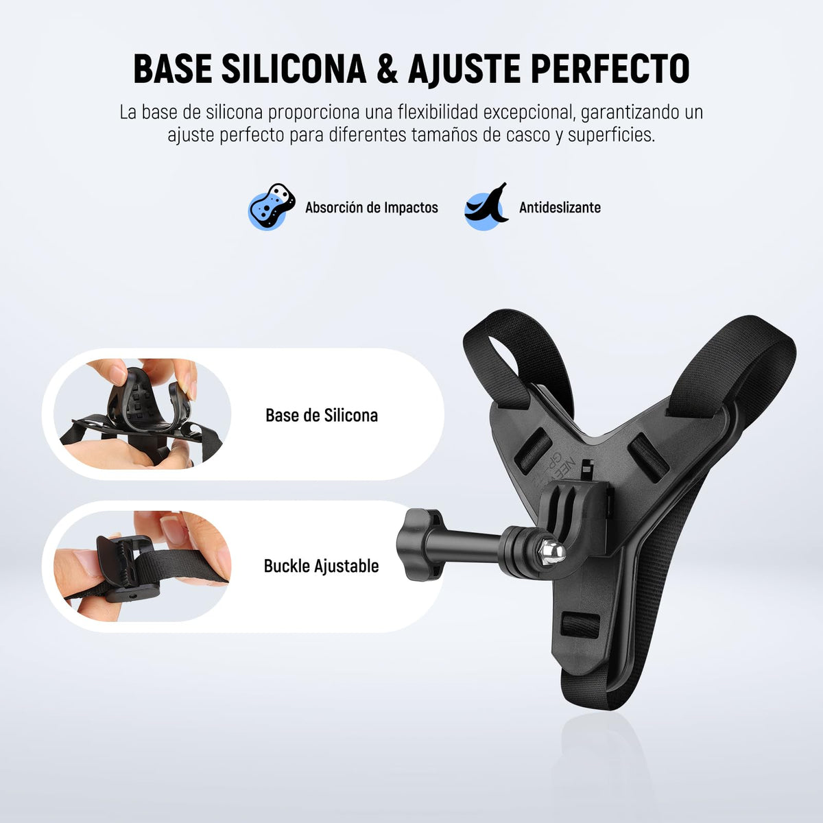 NEEWER Correa Montaje Cámara Barbilla Casco Moto Helmet Chin Camera Mount Strap, POV Vlog Accesorios Kit para Grabación Video Compatible con GoPro Insta360 dji AKASO Action Camera, GP-72
