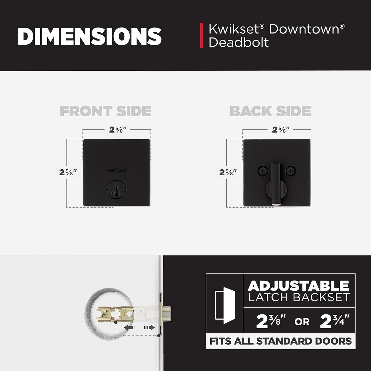 Kwikset - Cerradura de cerrojo del centro de la ciudad, puerta de entrada frontal con llave, color negro mate, resistente a la selección, seguridad SmartKey Rekey, tornillo muerto de un solo cilindro,