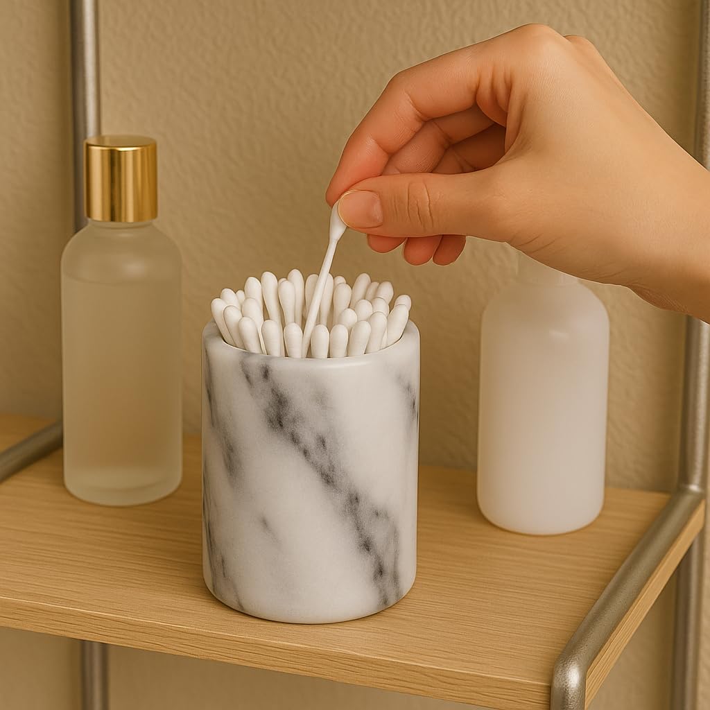 Creative Home - Soporte para Cepillo para Polvo de Dientes de mármol Natural, Organizador para encimera de baño, 8,4 cm de diámetro x 11,4 cm de Alto, Blanco Roto