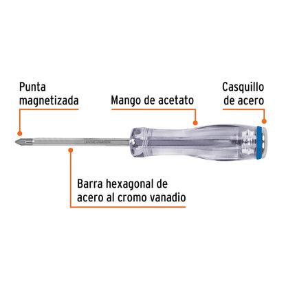 Truper GO-3/16X3C, Desarmador de cruz de golpe, barra hexagonal, 3/16" x 3"