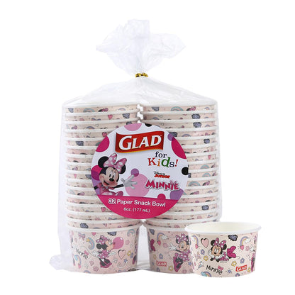 Glad para Niños Cuencos de Papel Mickey and Friends, Rosa con Lunares, 40 pzs - Cuencos para aperitivos - 6 Ounce - 32 Count