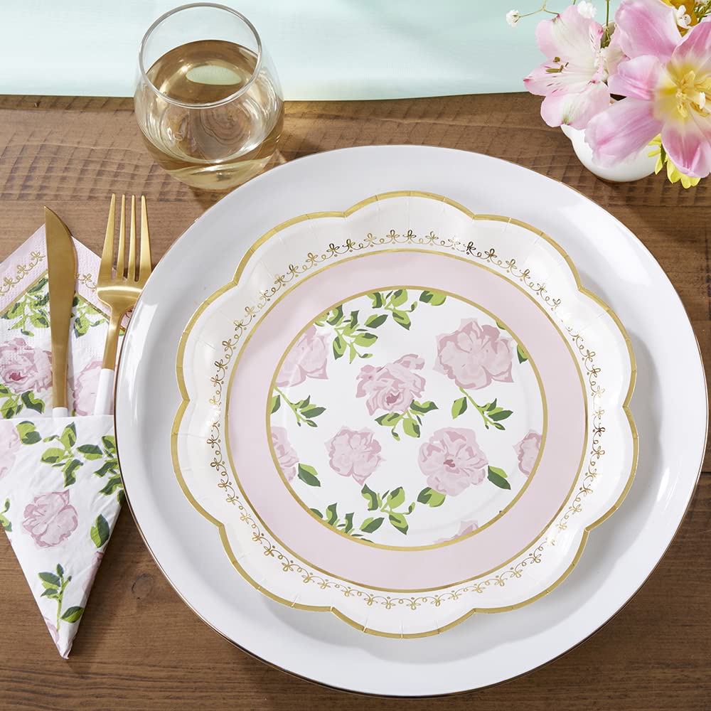 Kate Aspen - Fiesta de té floral clásico de 9 pulgadas Platos de papel decorativos de primera calidad | Suministros para fiestas, color rosa (juego de 16), (28590PK)