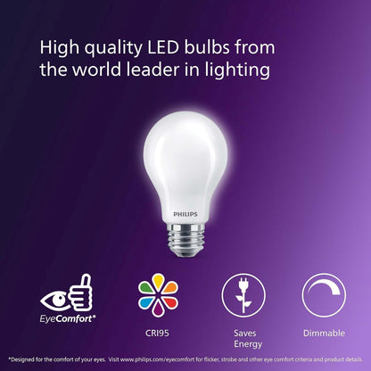 Philips LED 60 W A19 Ultra Definition 5000K | Paquete de 8, 800 lúmenes, regulables, sin parpadeo, esmerilado