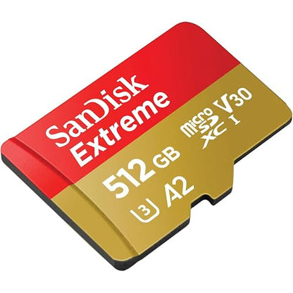 SanDisk 512GB Extreme microSD UHS-I Card - Up to 245MB/s Read Speed and 170MB/s Write Speed, 5.3K Video, 4K UHD Video, High-Performance for Action cams, Drones, Android Devices - SDSQXH9-512G-GZ6MA
