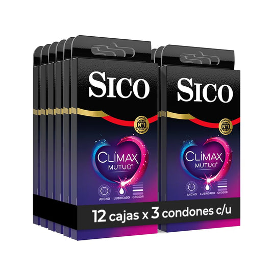 Sico Clímax Mutuo, condones con benzocaína, cartera con 36 piezas