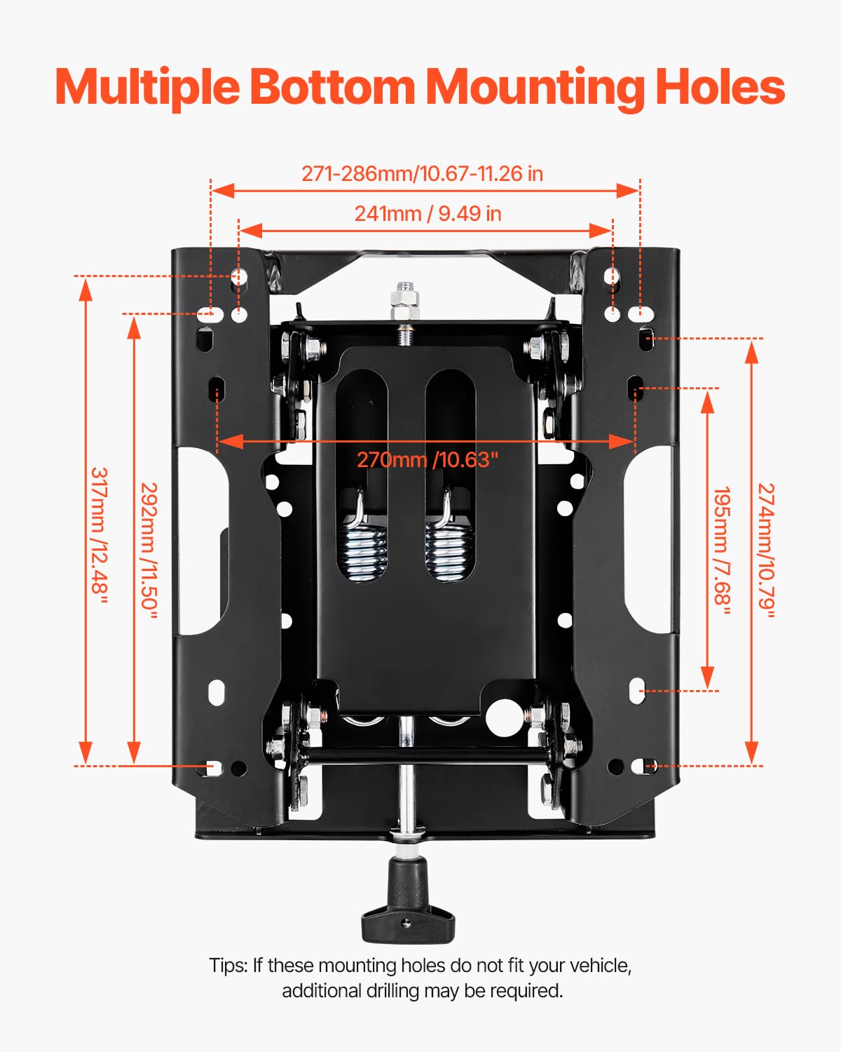 VEVOR - Kit de suspensión de asiento sin pista deslizante de asiento, suspensión de asiento universal para cortacésped de giro cero, kit de suspensión de asiento de tractor ajustable compatible con