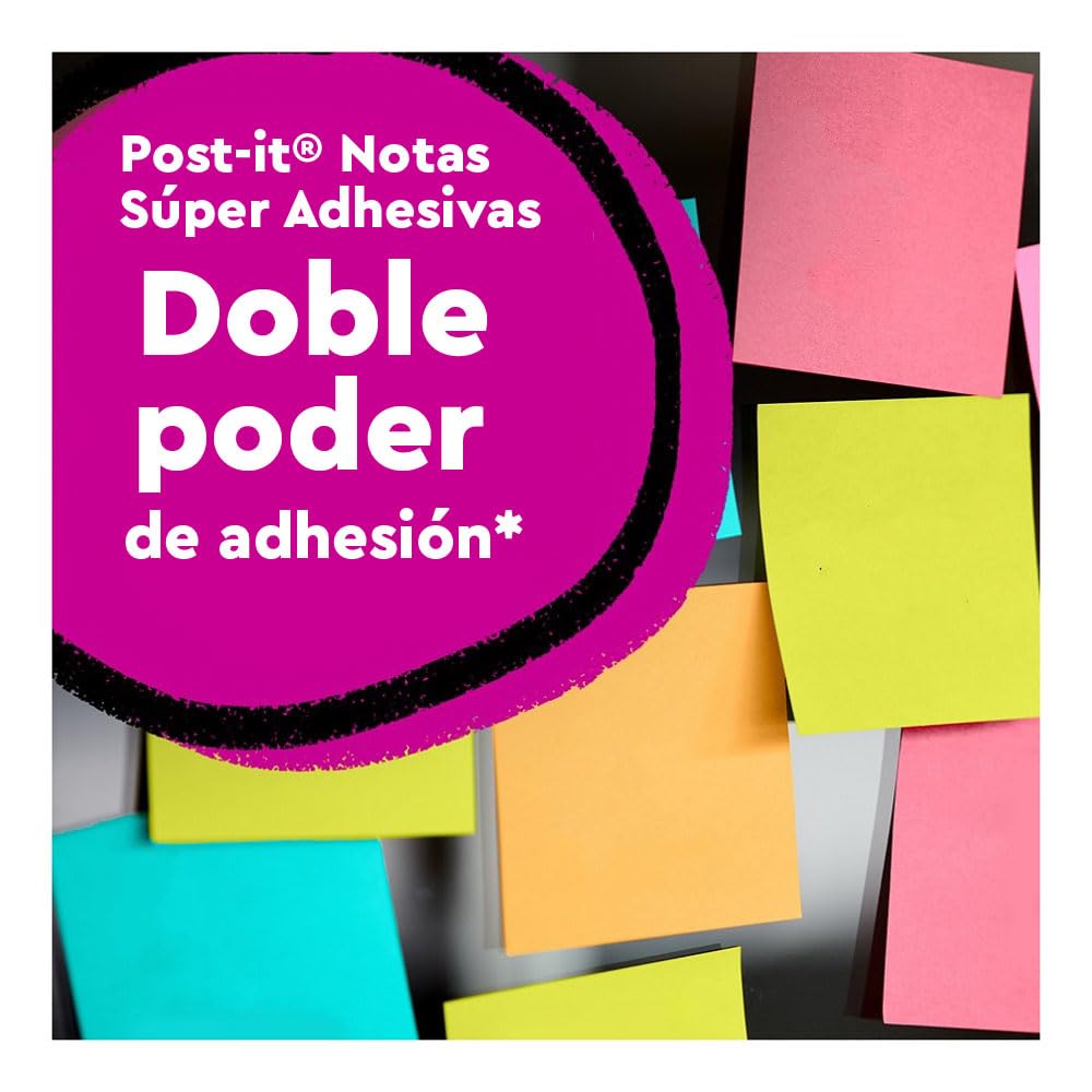 POST-IT 3M Notas Adhesivas 2x Poder de Adhesión Color Negro 350 hojas | Ideales para crear, planear y organizar, Super adhesivas, Multiusos, 76 x 76mm, 5 pads con 70 piezas c/u