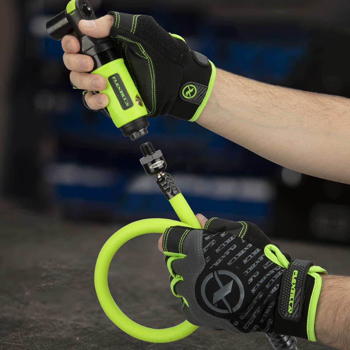Flexzilla Ball Swivel Whip Air Hose, 1/4 in. x 4 ft. (1/4" MNPT Ball Swivel x 1/4" FNPT Ends), Heavy Duty, Lightweight, Hybrid, ZillaGreen - HFZ1405YW2B