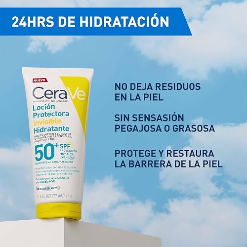 CeraVe Loción Protectora Invisible Hidratante 50FPS protector solar corporal hidratante para todo tipo de piel 177ml