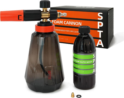 Cañón de Espuma SPTA (tecnología de Espuma de Nieve más Gruesa) con Conector rápido de 1/4 Pulgadas para Lavadora a presión (Boca Ancha), Botella de 34 onzas (Conector rápido de 1/4 Pulgadas) con