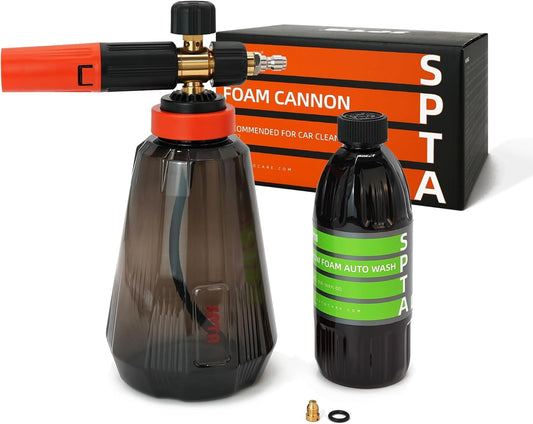 Cañón de Espuma SPTA (tecnología de Espuma de Nieve más Gruesa) con Conector rápido de 1/4 Pulgadas para Lavadora a presión (Boca Ancha), Botella de 34 onzas (Conector rápido de 1/4 Pulgadas) con