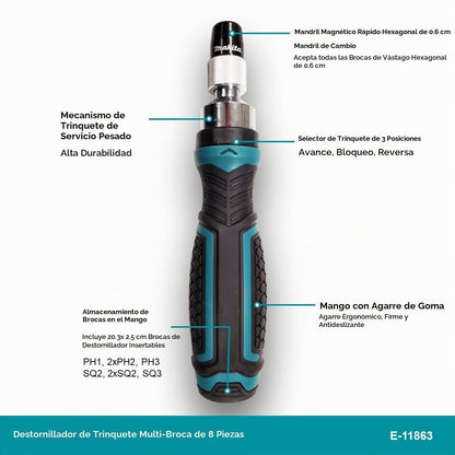 E-11863 ATORNILLADOR MANUAL TIPO MATRACA CON 8 PUNTAS