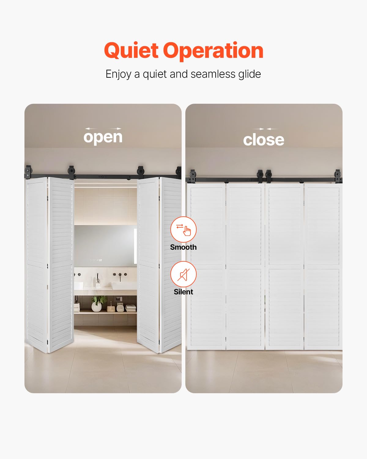 VEVOR Kit de Rieles para Puertas Corredizas Plegables de Granero, con Montaje Superior, Deslizamiento Suave y Silencioso, Resistente, para Cuatro Puertas de Armario, Despensa, 1626 x 40 x 6 mm