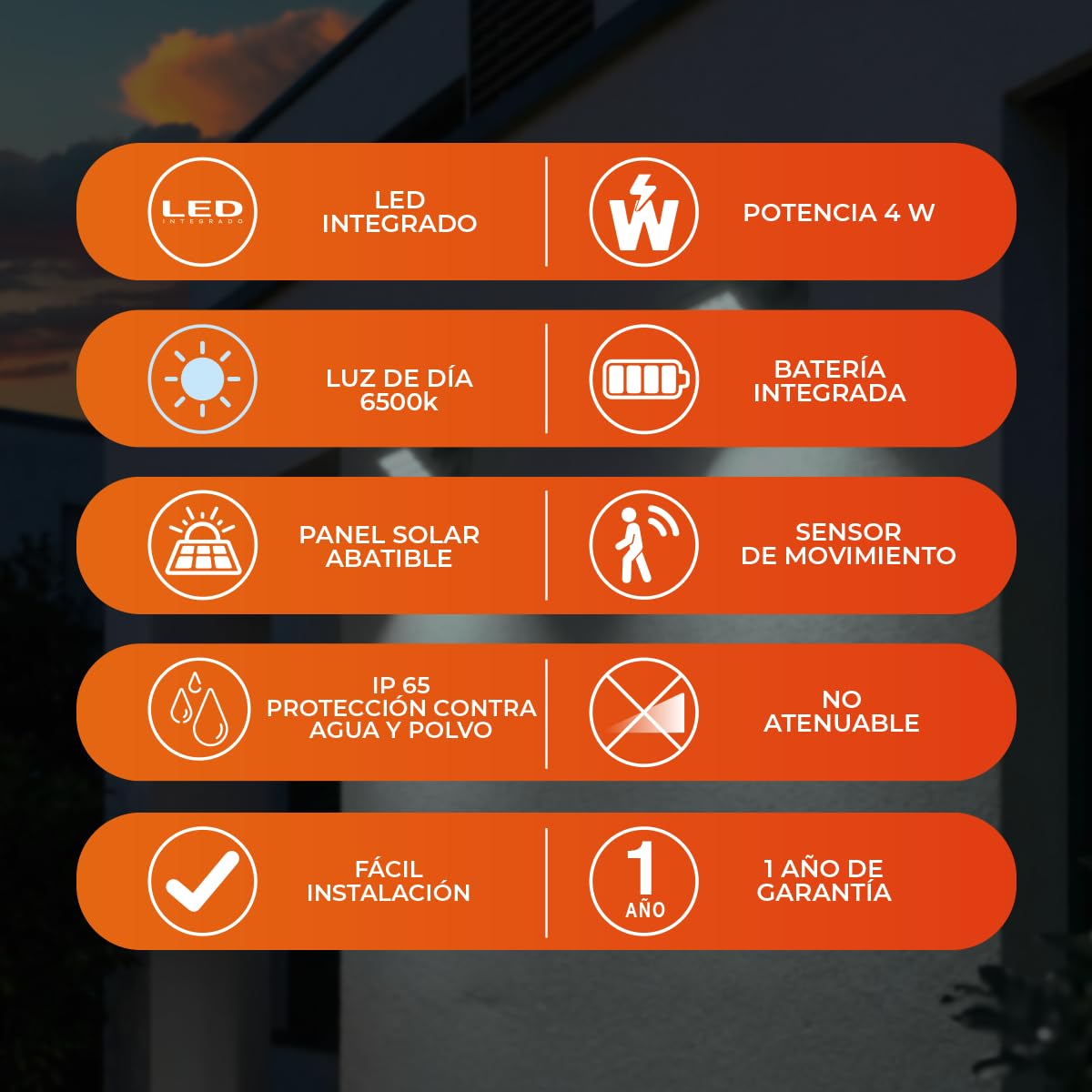 Tecnolite - Lámpara Solar LED 4 W, Luz de Día, Dirigible, Sensor de Movimiento, IP65