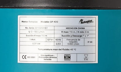 Rotoplas 320005 Bomba Sumergible 1/2 Hp, Azul