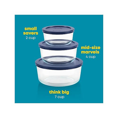 Pyrex 6010170 Juego de Refractarios Redondos para Almacenar con Tapa Negra Set de 6 Piezas, Multicolor, Large, Large