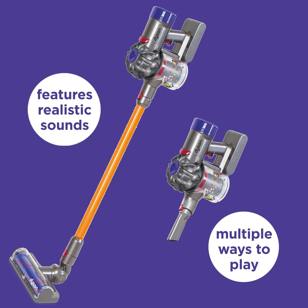 Casdon Dyson - Aspiradora inalámbrica interactiva y con Licencia Oficial de Juguete Dyson para niños a Partir de 3 años, diversión Realista de Juego de rol, Morado y Naranja