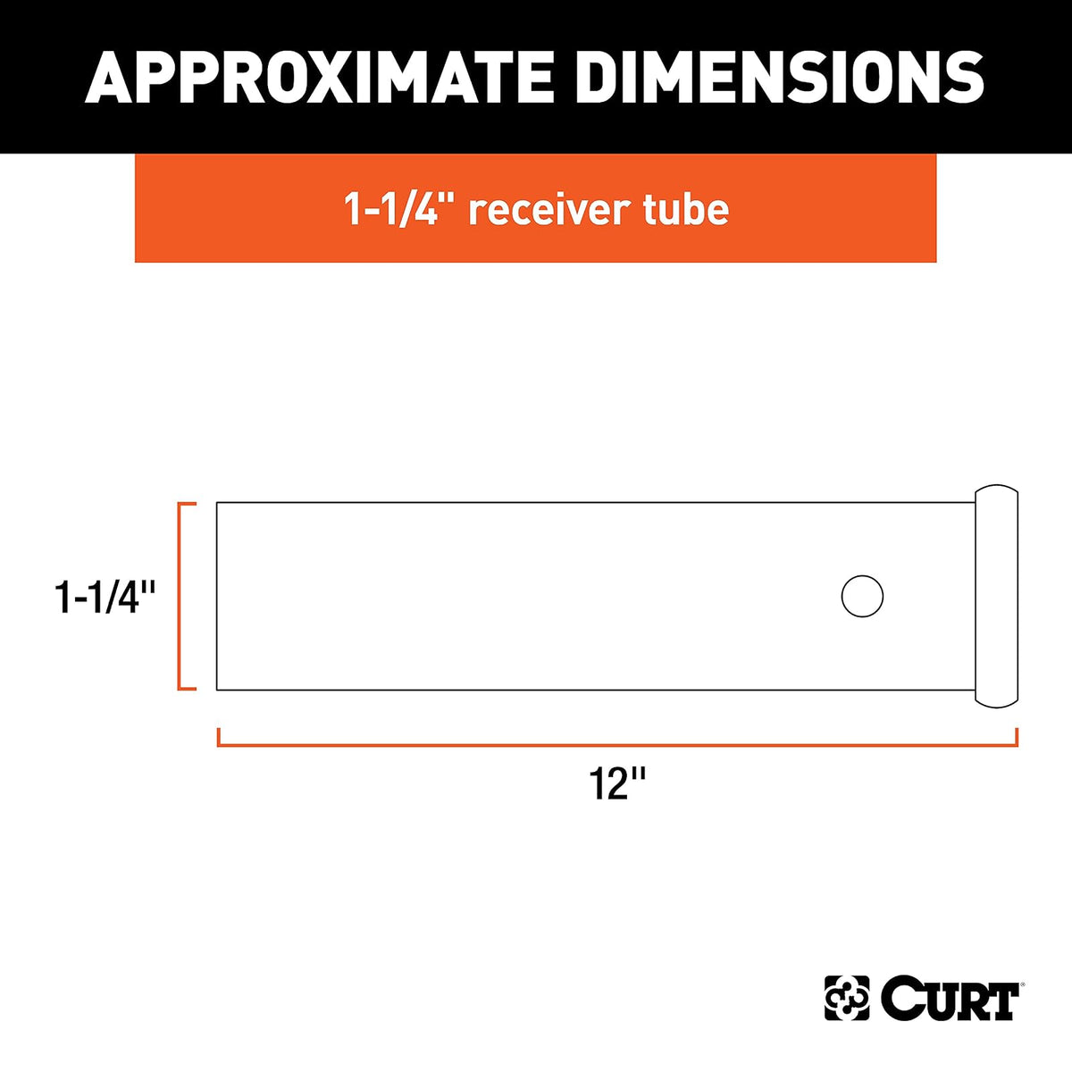CURT Tubo Receptor de Enganche de Remolque de Acero Sin Procesar 49512, 1-1/4 in x 12 in, Crudo