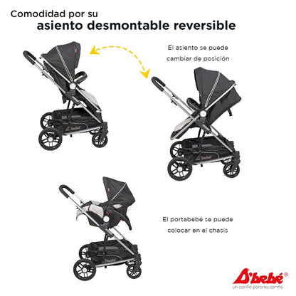 D´BEBÉ - Carriola Travel System Crown - Carriola Multifuncional - Ideal para Bebés Recién Nacidos y hasta los 4 años - Incluye Bambinieto y Autoasiento - Color Negro