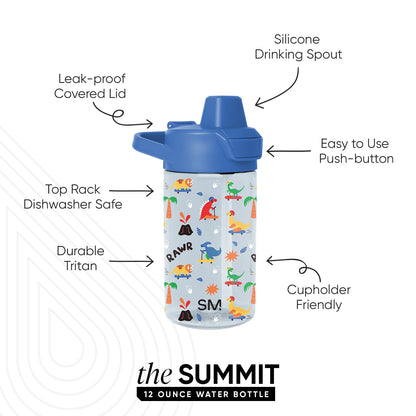 Simple Modern Botella de Agua para Niños de Plástico | con Tapa a Prueba de Fugas y Popote | Duradero para Niños Pequeños, Niños, Niñas | Summit Colección | 350ml | Rad Dino