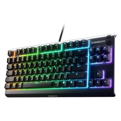 SteelSeries Apex 3 Tkl - Teclado USB RGB para juegos - Factor de forma compacto de deportes electrónicos sin teclas - Iluminación RGB de 8 zonas - Ip32 resistente al agua y al polvo - Diseño QWERTY americano