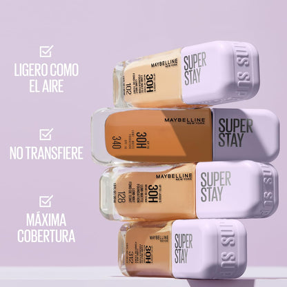 Maybelline Super Stay Lumi Matte Base de Maquillaje Líquida, Alta Cobertura con Acabado Mate Luminoso, Tecnología Lightwear 30H de Duración, Tono 128, 30 ml