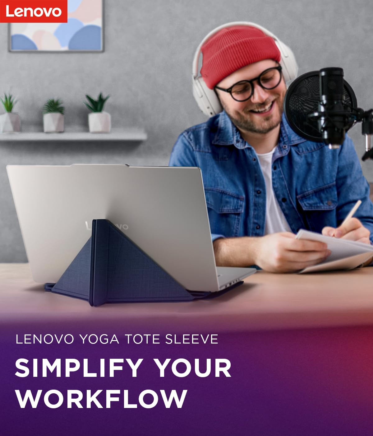 Lenovo Yoga - Funda para portátiles con visualización de 14 Pulgadas, Organizador de múltiples Compartimentos con Soporte Convertible, Funda Protectora Ligera de poliéster y Microfibra, Azul cósmico