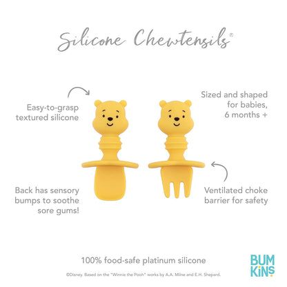 Bumkins Disney - Juego de utensilios para bebé, cucharas de silicona masticables para sumergir, autoalimentación, destete LED para bebé, aprendizaje de entrenamiento en la primera etapa de comer,