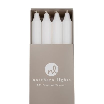 Northern Lights Candles Nlc Premium Tapers 12 Unidades, Blanco Puro, 12 Pulgadas