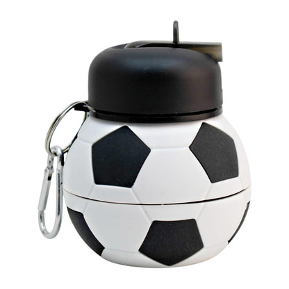 Top Choice - Botella de Agua Plegable en Forma de Pelota de soccer, 550 ml, Botella Deportiva de Silicón Libre de BPA, Reutilizable y Expandible para Niños, Escolar y Deportes