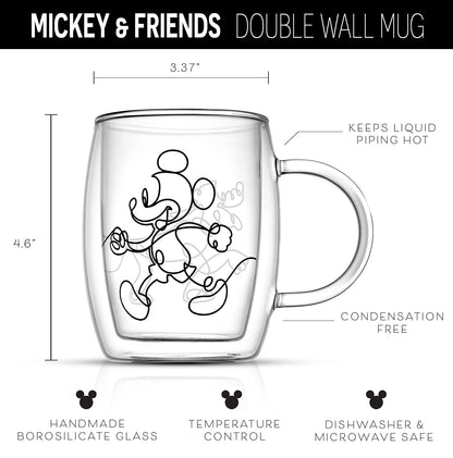 JoyJolt Aroma Disney Mickey Pluto Tazas Vidrio | Juego de 2 tazas, 13 oz, doble pared aisladas, vidrio borosilicato