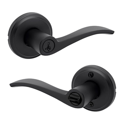 Kwikset Sedona - Manija de puerta de entrada con cerradura y llave, palanca reversible con llave segura, para entrada frontal y dormitorios, negro mate, resistente a las púas Smartkey Rekey Security y