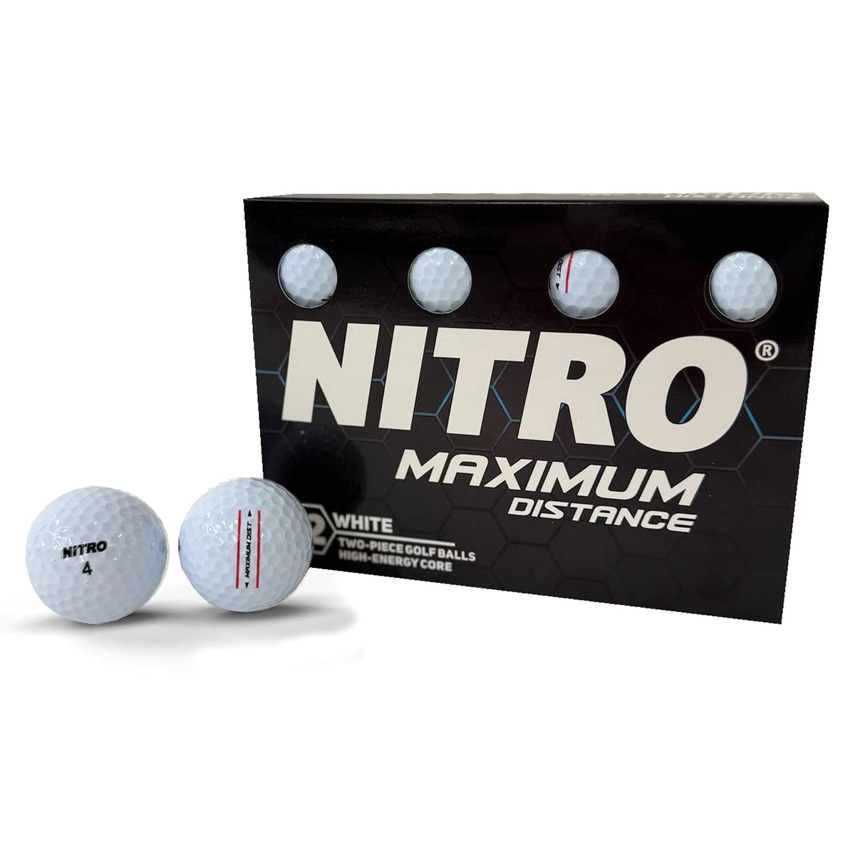 Nitro Golf Pelotas de Golf Distancia Máxima, Paquete de 12 - Blanco